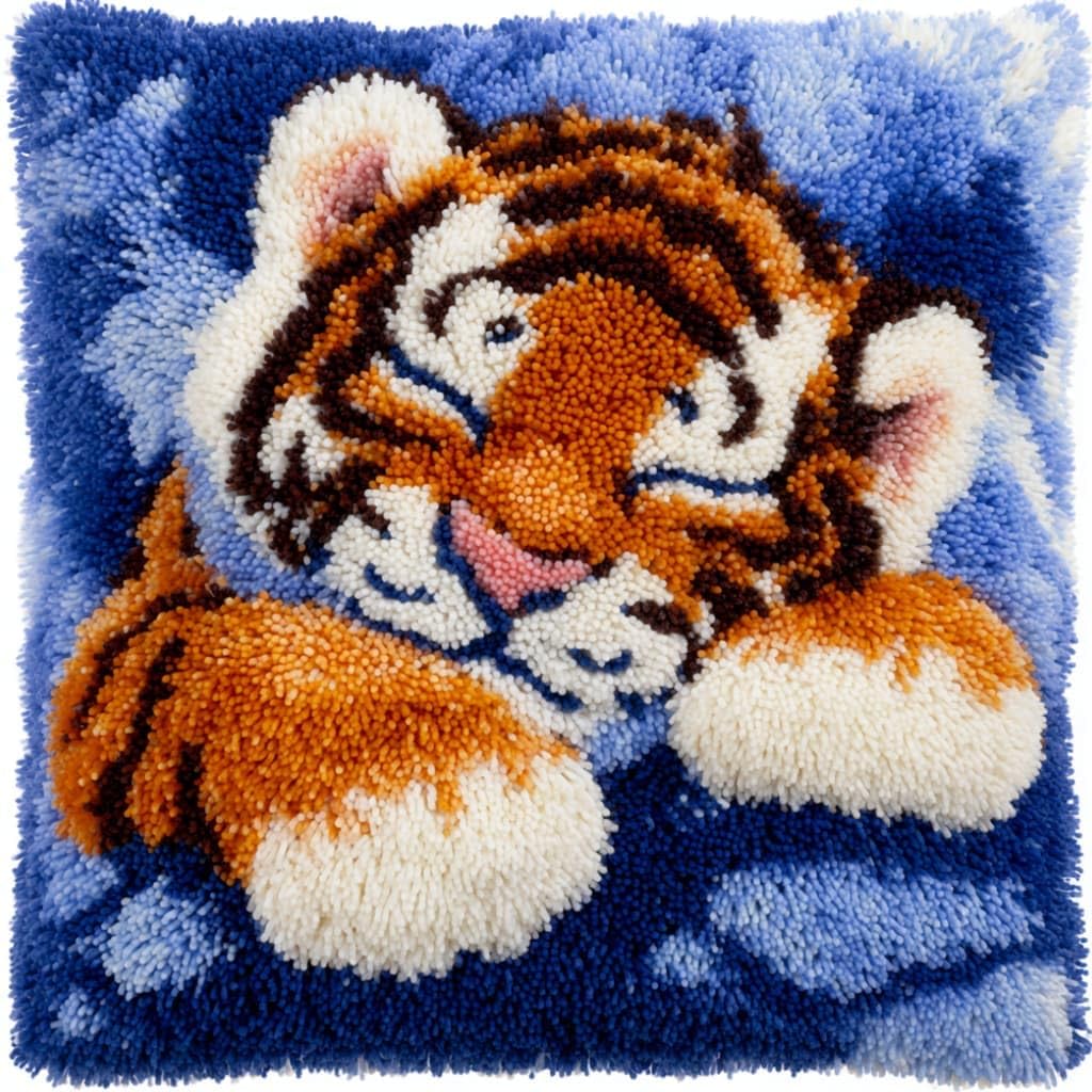 Taxpy Kit Pre-Printed Hook and Latch Rug Kits Tiger Latch Hook Cushion Kit for Adults Beginners Cross-Stitch Embroidery Cushion Cover for Home Sofa Decoration 17X17 Inch