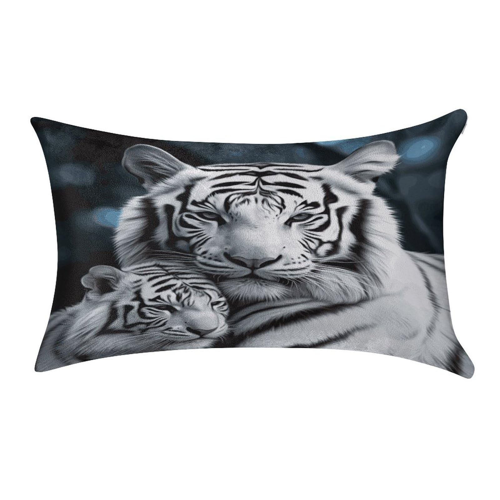 LDGSUPH White Tiger Velvet Throw Pillow Covers Cozy Pillow Shams Pillowcases Detachable Pillow Cases Soft Cushion Cover with Zipper for Sofa Car Bed Pillow Protectors 12 "×20 "
