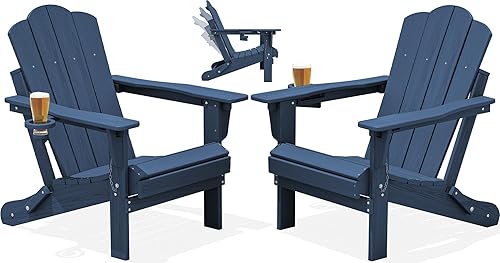 Miniatura 11 de KINGYES Juego de 2 sillas Adirondack de HDPE con respaldo ajustable plegable, color blanco