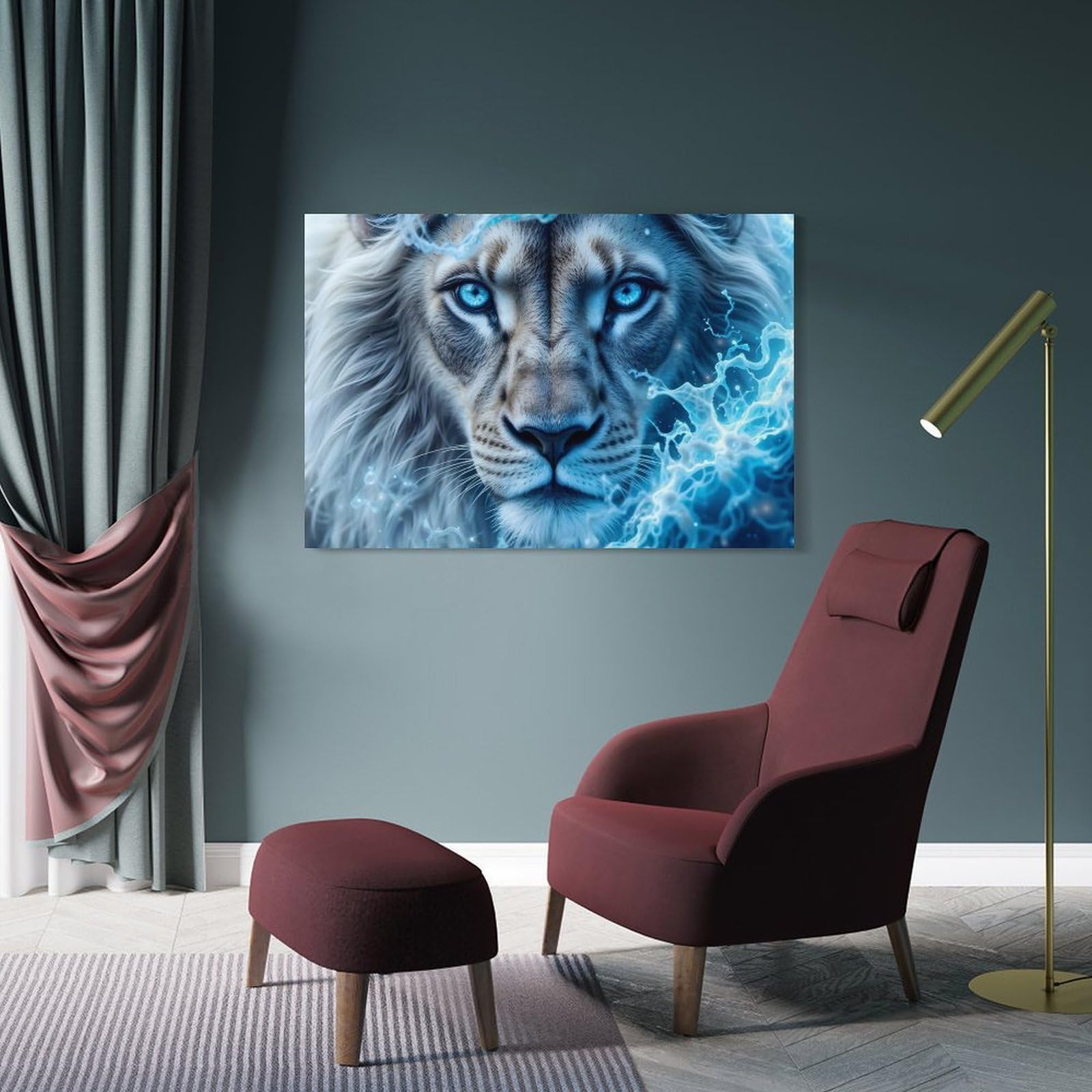 Junmoney White Lion with Blue Water Room Decor Wall Art, 08x12inch(20x30cm), for Gallery Wall Decor And Room Displays, Decorative Artwork with Flexible Styling