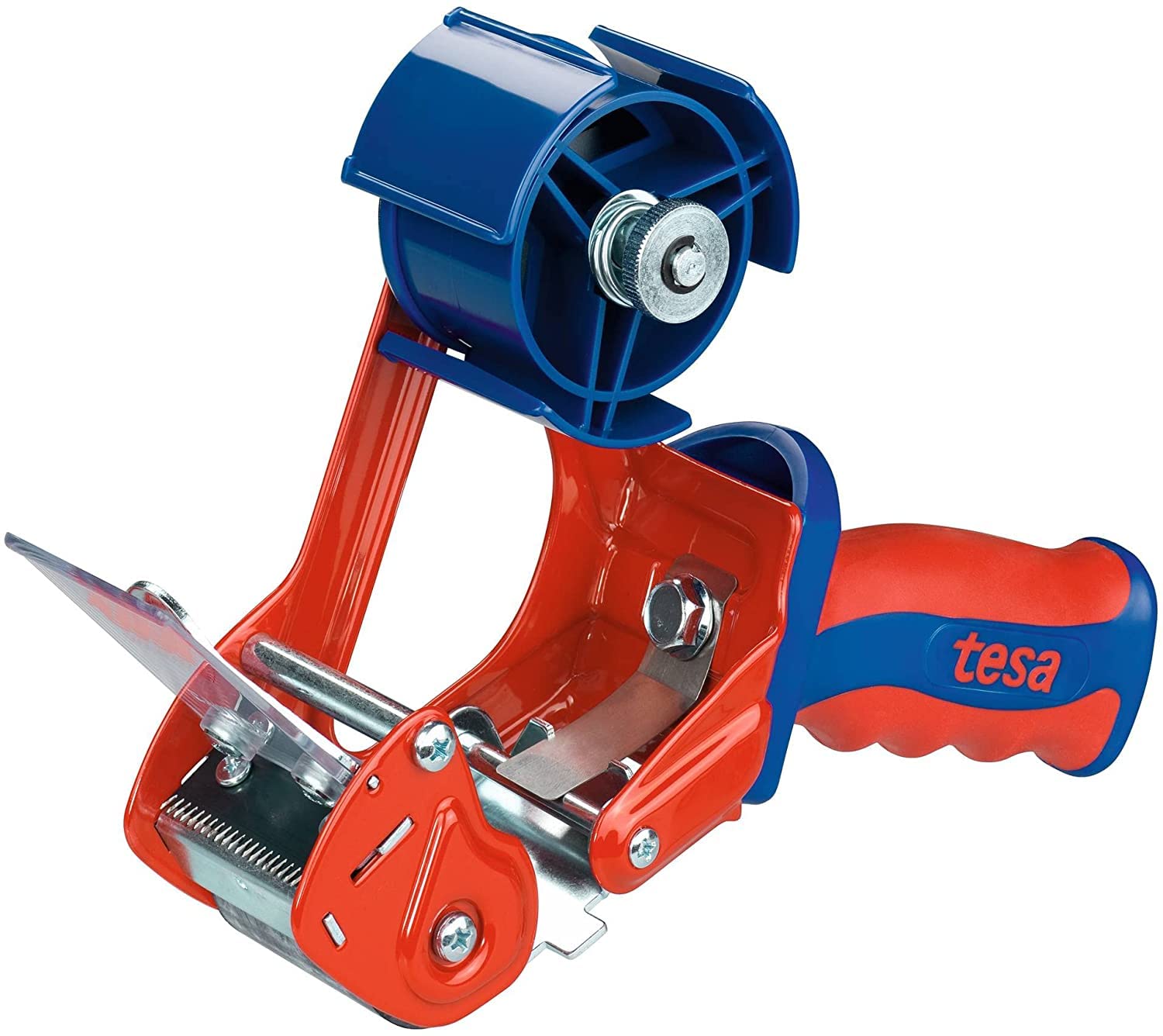 tesa Packband Handabroller, Modell "Comfort" für Rollen bis 66m x 50mm (Handabroller + 12 Rollen Ultra Strong transparent)