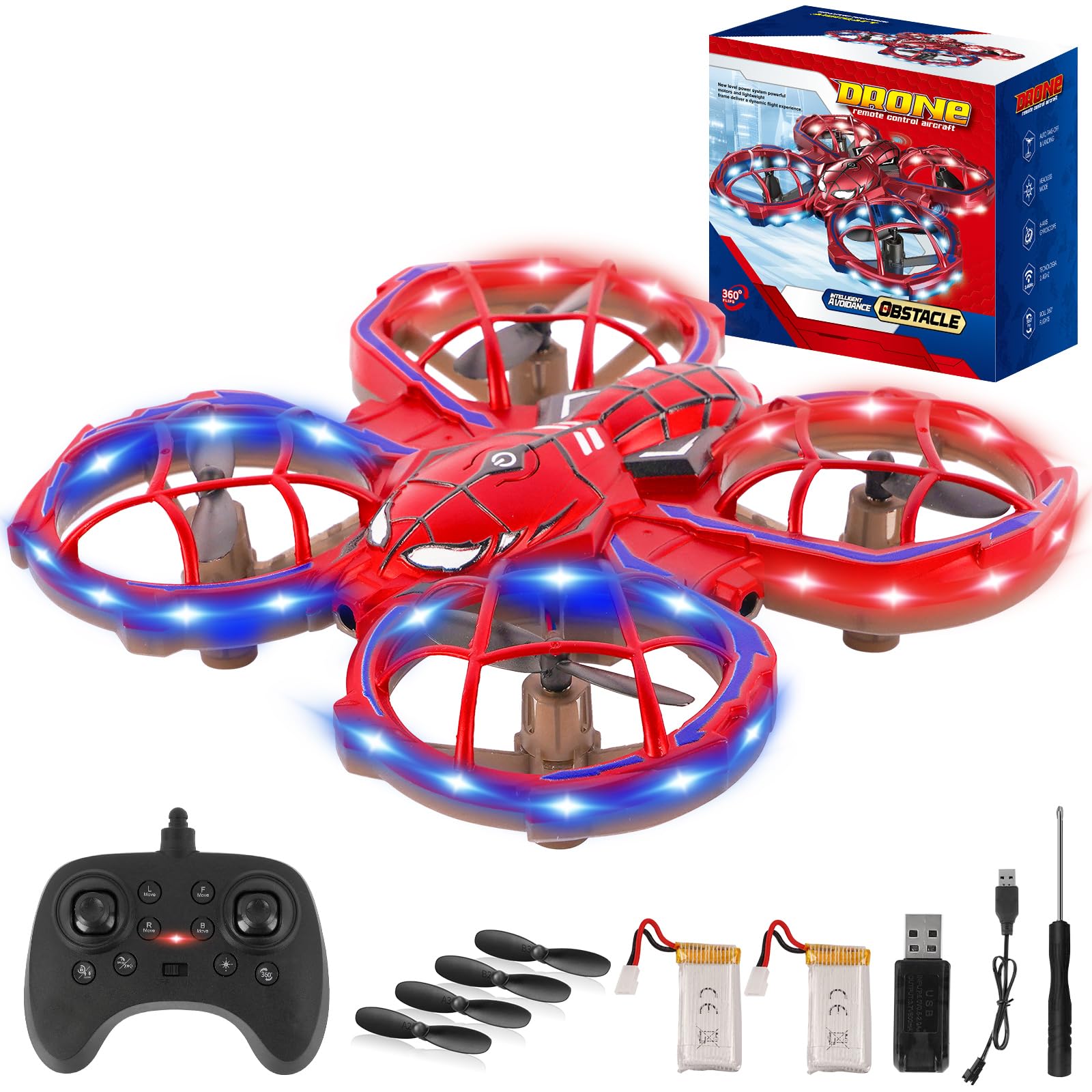 Aooess Toys for 8-12 Year Old Boys: Spider Drone for Kids Adults Gifts for 3 4 5 6 7 8 9 10 Years Old Boys Girls Birthday Presents Toy RC Helicopter Remote Control Plane with Led Lights 2 Batteries