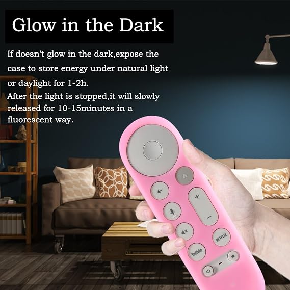 Protective Remote Case Google TV Streamer 4K 2024 Voice Remote Control Cover Compatible with Google Chromecast 2024 Control Cover Pink glows in the dark