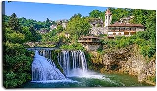Large Wall Art town Waterfall Bosnia Painting Picture Print on Canvas Wall Art for Living Room Bedroom Modern Home Wall Decor Framed Artwork 20x40inch
