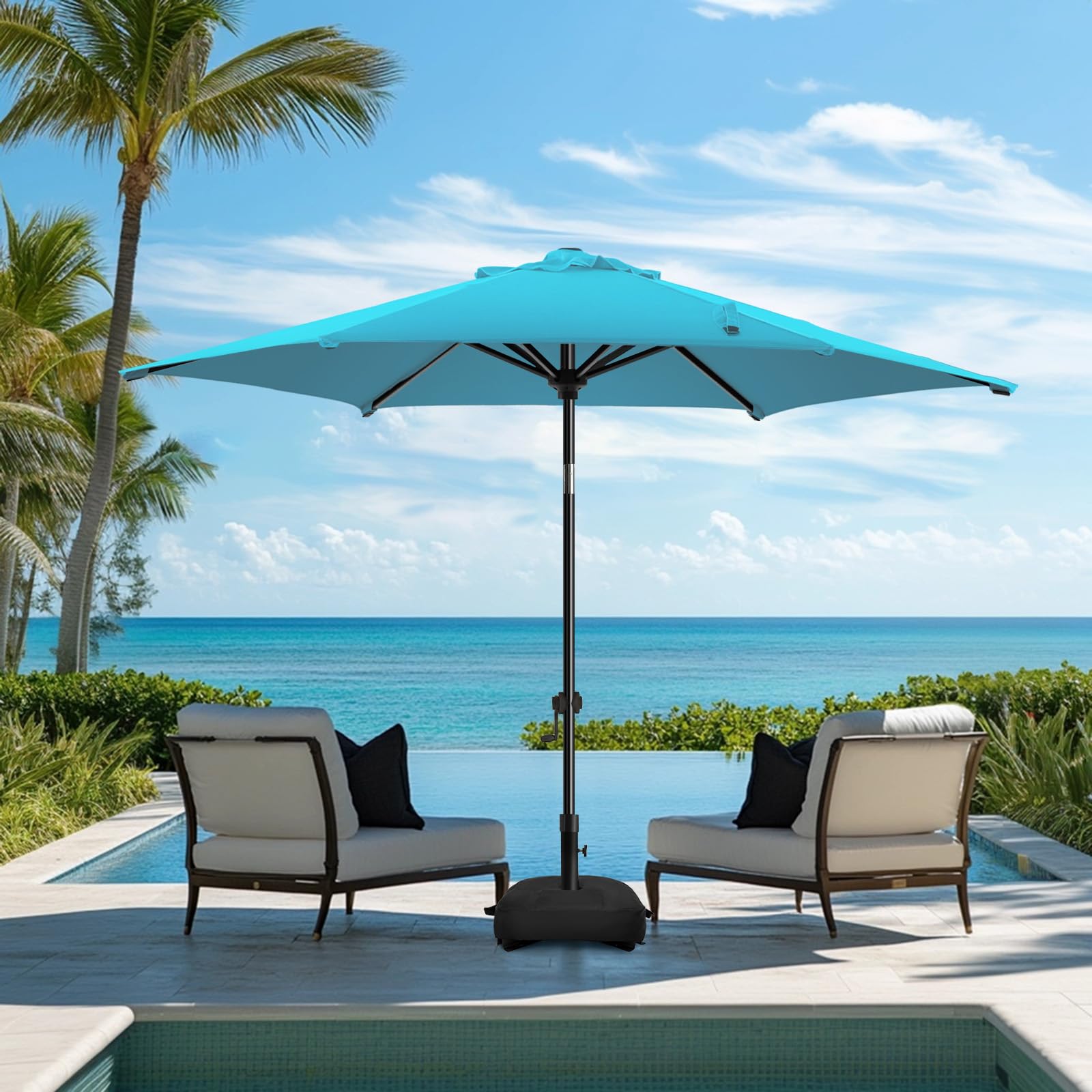 wikiwiki 7.5FT Patio Umbrella with Base, Outdoor Umbrellas with Base Included, 6 Sturdy Ribs, Waterproof Fade Resistant POLYESTER DTY Canopy for Deck,