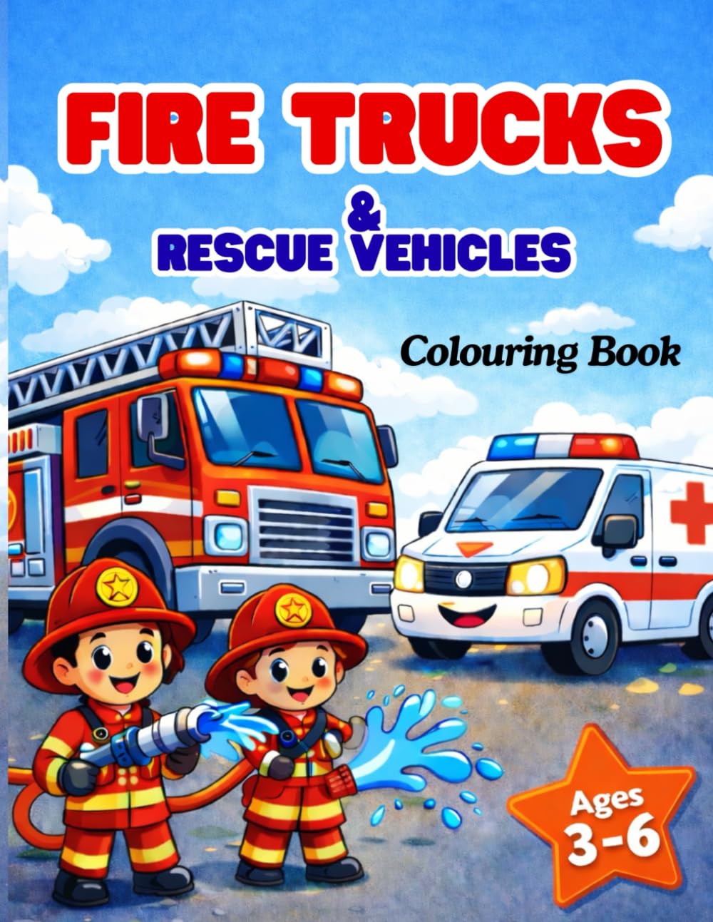 Fire Trucks and Rescue Vehicles: Colouring Book Ages 3-6