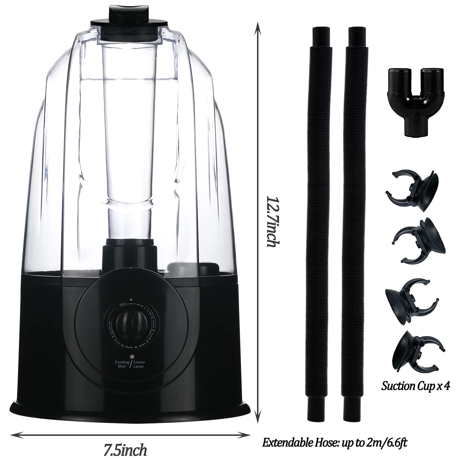Coospider Reptilien Nebler Luftbefeuchter 3L, 380ml/h Hochleistung, Terrarium Vernebler mit 2 Verlängerungsschläuchen, Einstellbarer Nebel für Reptilien, Amphibien, Schlangen, Echsen