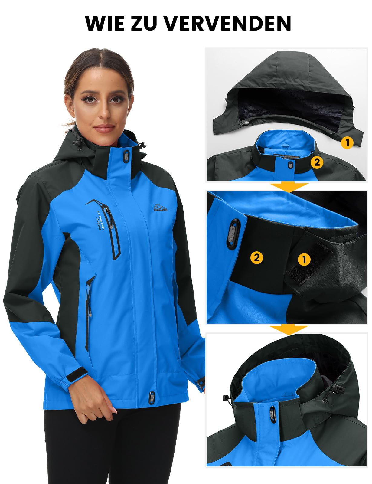 donhobo Damen Wanderjacke Regen Jacke Outdoor Funktionsjacke Freizeitjacke Winddichte Softshell Jacke Übergangsjacke mit Kapuze Blau M