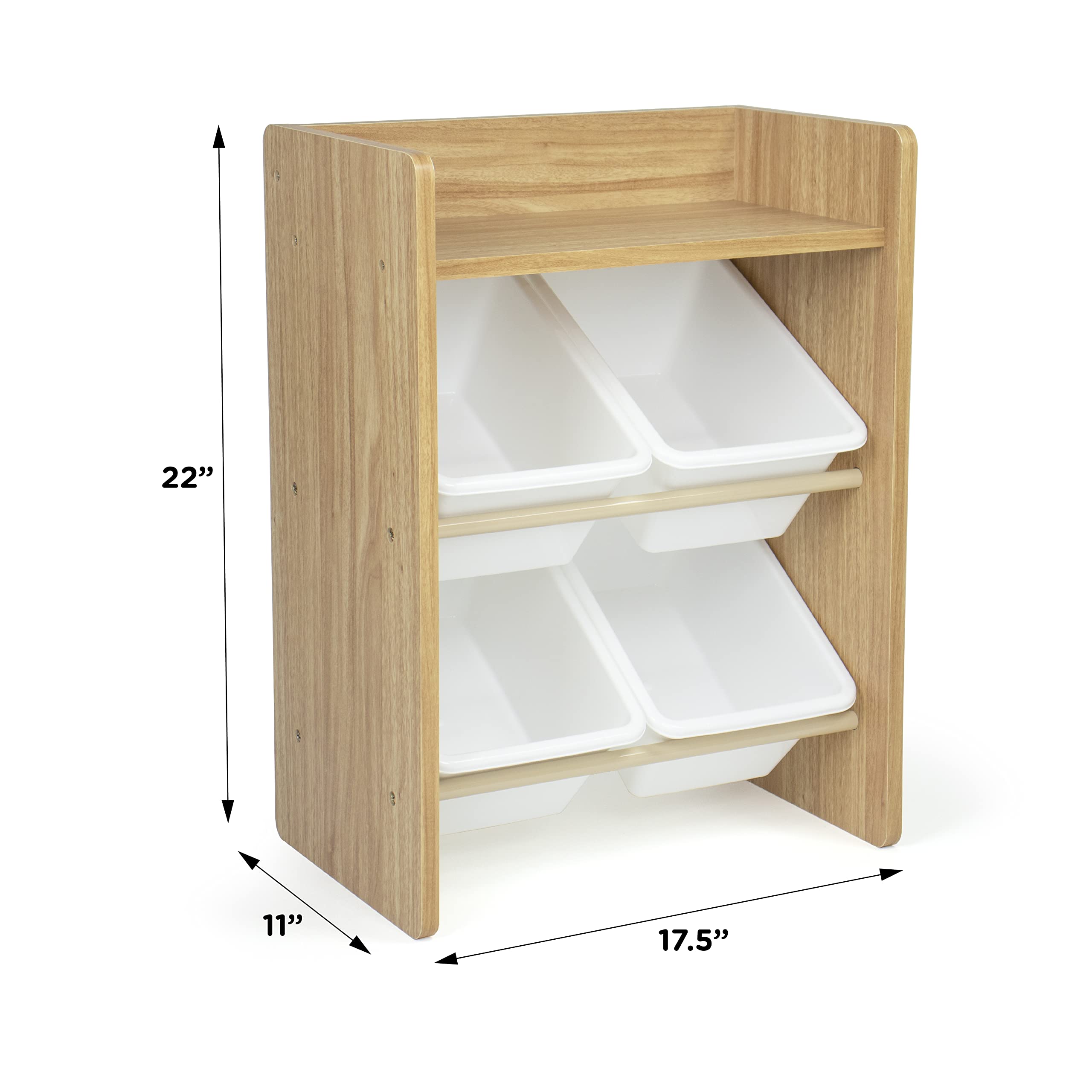 HumbleCrew Scaffale Bambini Compatto: Organizer Giocattoli con 4 Contenitori, Design Naturale/Bianco Elegante, Ideale per Camerette Stile e Ordinate