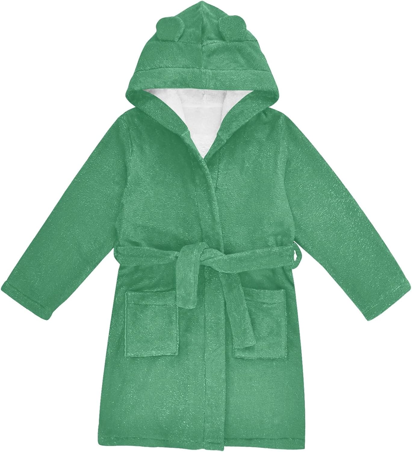 ODAWA Sea Green Kids Bathrobe, Plush Hooded Towel Robe for Boys Girls, Soft Absorbent Bath Swimming Beach Coverup