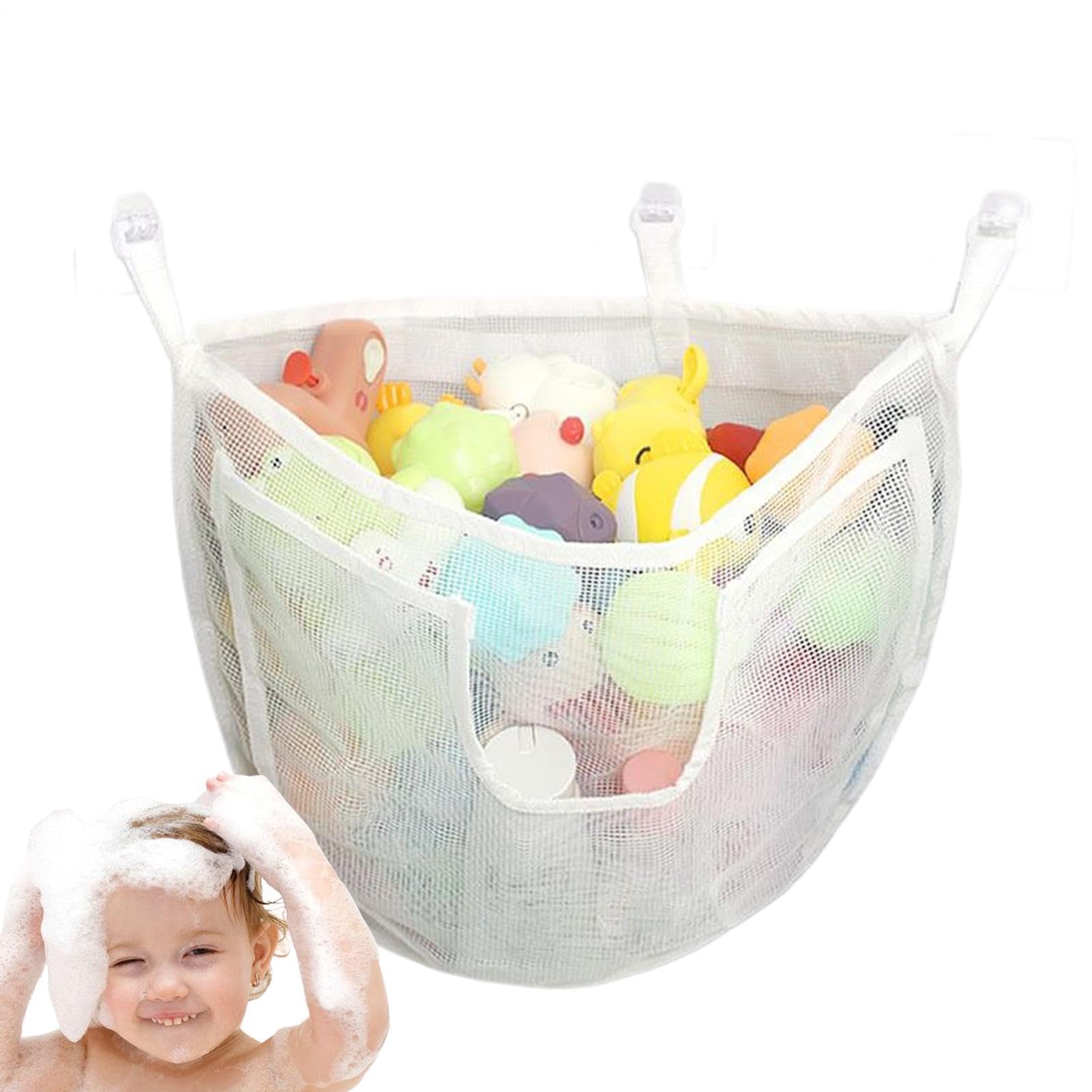 Cesta de malla de gran capacidad para juguetes de natación bebé y almacenamiento en el baño 1