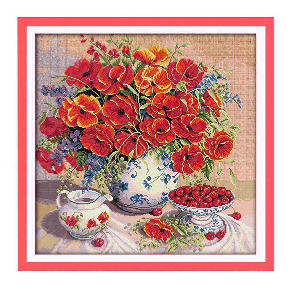 LYLA Flowers Cherry Stamped Cross Stitch Kits for Beginners with Pre-Printed Pattern Embroidery Kit-image-36