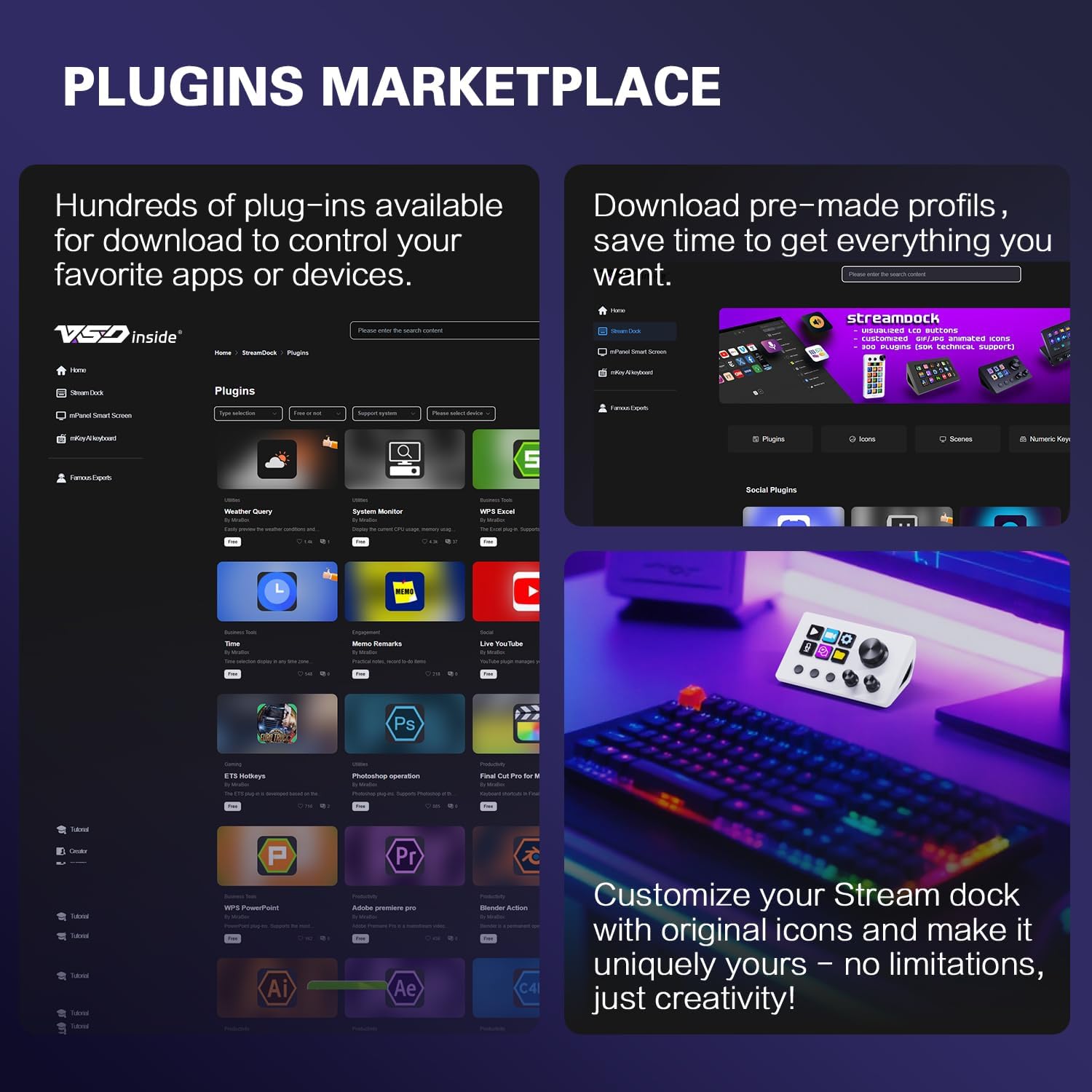 Treaslin N3 Programmierbares Stream Controller Deck mit LCD-Tasten&Drehreglern-Benutzerdefiniertes Makro-Steuerungs-Keypad für Streaming (OBS,Twitch,YouTube),Video,Gaming-Für Win&Mac