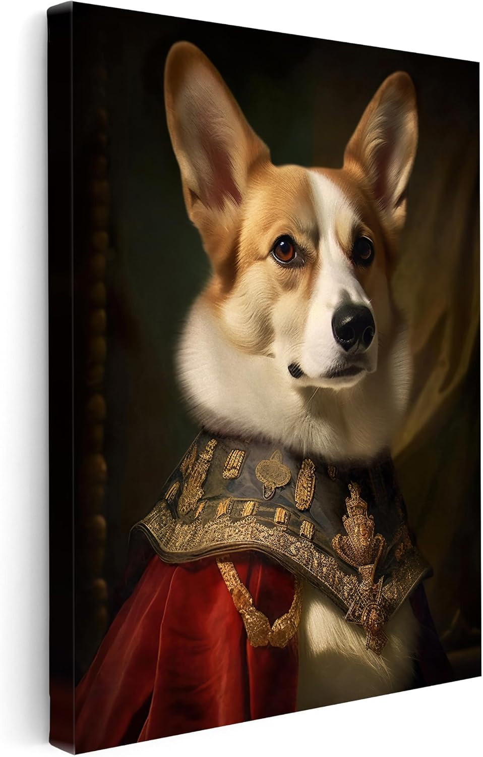 Poster Master Aristocratic Corgi Canvas - Dog Portrait Print - Renaissance Art - Dog Art - Gift for Men, Women, Animal Lover - Funny Decor for Bedroom, Bathroom, Office - 8x10 STRETCHED Canvas