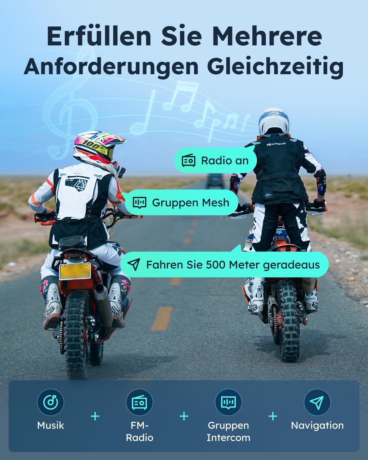 ASMAX S1 Motorrad Bluetooth Headset, Mesh Intercom für 8 Fahrer, Bluetooth 5.4 Helm Gegensprechanlage mit Sprachsteuerung/CloudTalk für 50 Fahrer/FM Radio/Schnellladung/Musik Teilen, Einzelpack