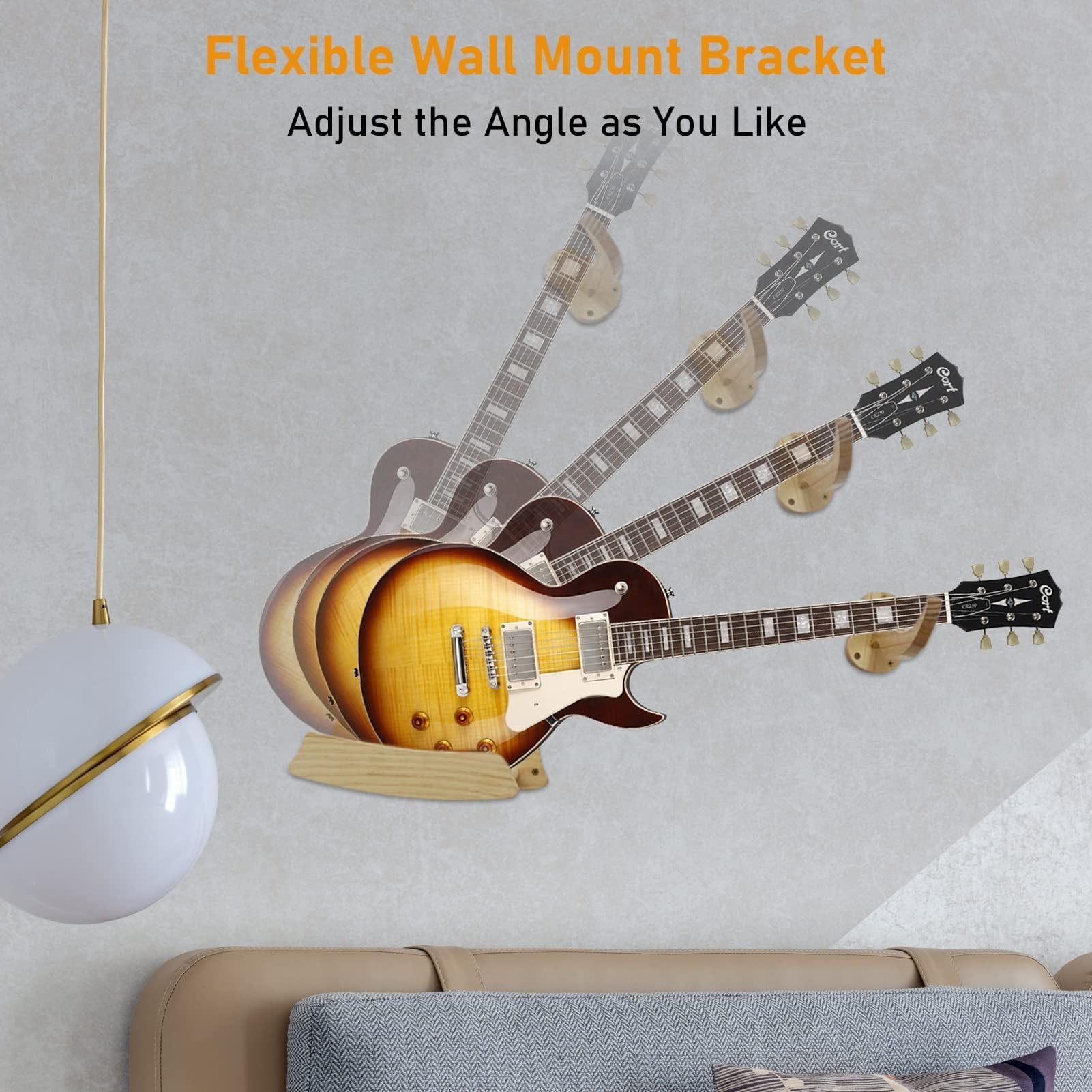 TTCR-II Yumzeco Soporte de Pared para Guitarra, Gancho para Colgar Guitarra Acústica Clásica, Percha de Pared Acolchados, Colgador pared Horizontal la Banjo, Mandolina