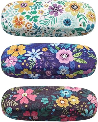 [4 PACK / 3 PACK], Printed Pattern Durable Hard Clamshell Eyeglass Case with Bonus Microfiber Cloth