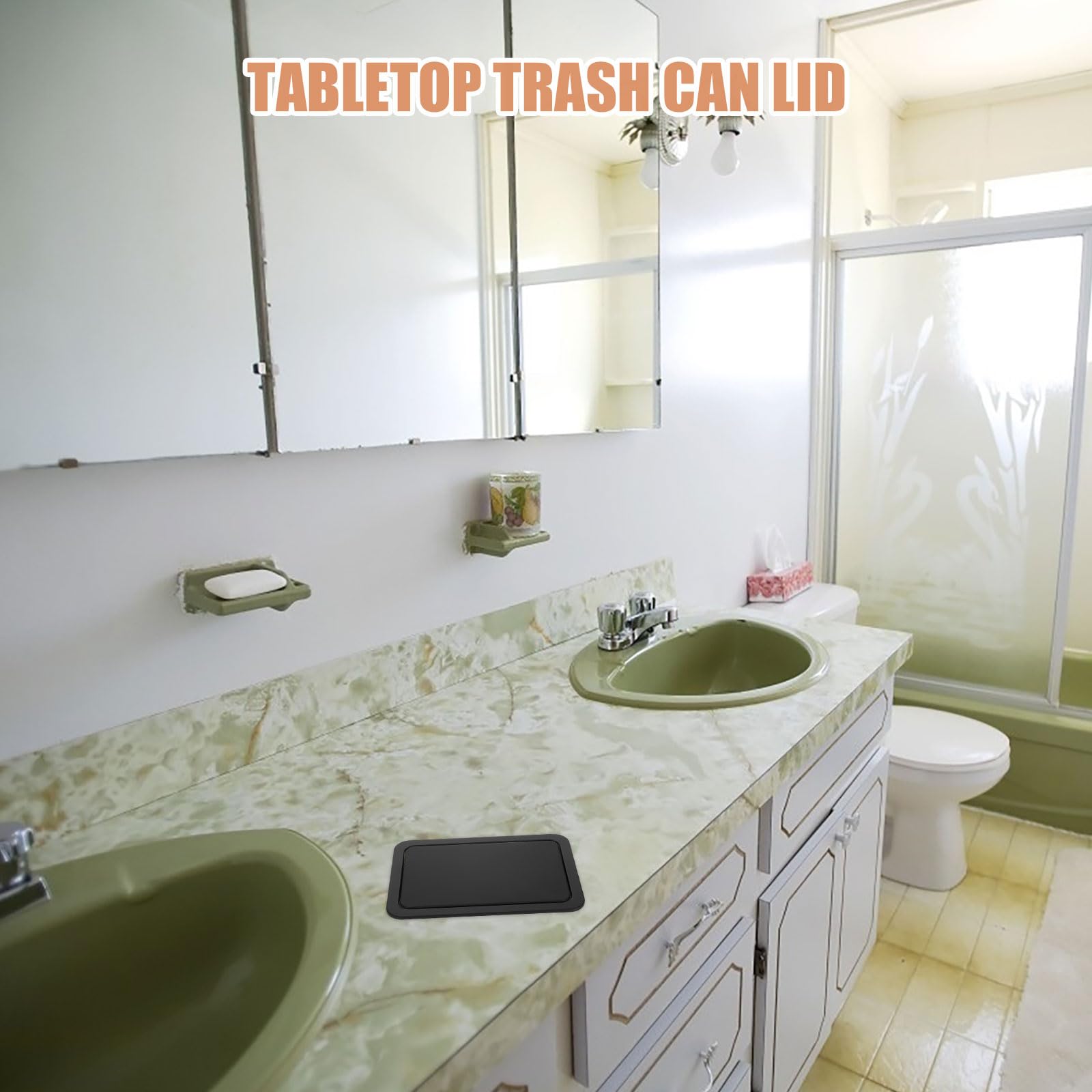 Tapa empotrada para cubo de basura para encimera, tapa rectangular de metal, tapa de cubo de basura de acero inoxidable con ojales, tapa de cubo de basura giratoria (negro)