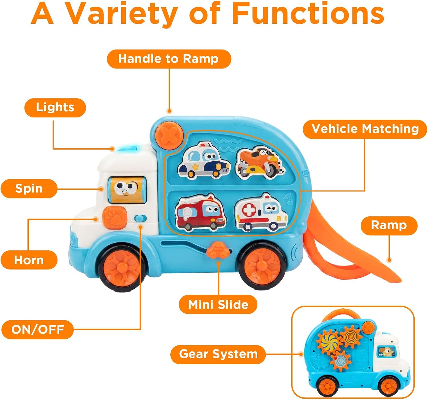 iPlay, iLearn Toddler Bus Toy W/ 3D Matching Puzzle & Car Slide, Baby Musical Push Go Car W/Sound, Montessori Learning Vehicle Match Game, Birthday Gift 18 24 Month 1 2 3 Year Old Infant Kid Boy Girl