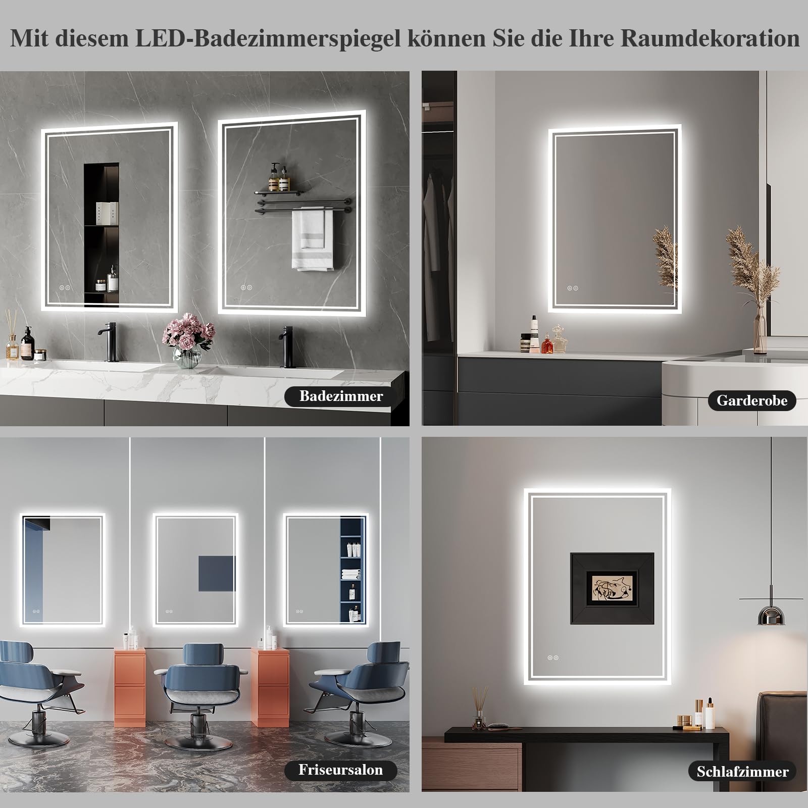 Badspiegel-mit-Beleuchtung 60x80cm: LED Badezimmer-Spiegel Badezimmerspiegel mit Beschlagfrei, Touch-Schalter, 3 Lichtfarben Dimmbar LED Spiegel Bad für Badezimmer