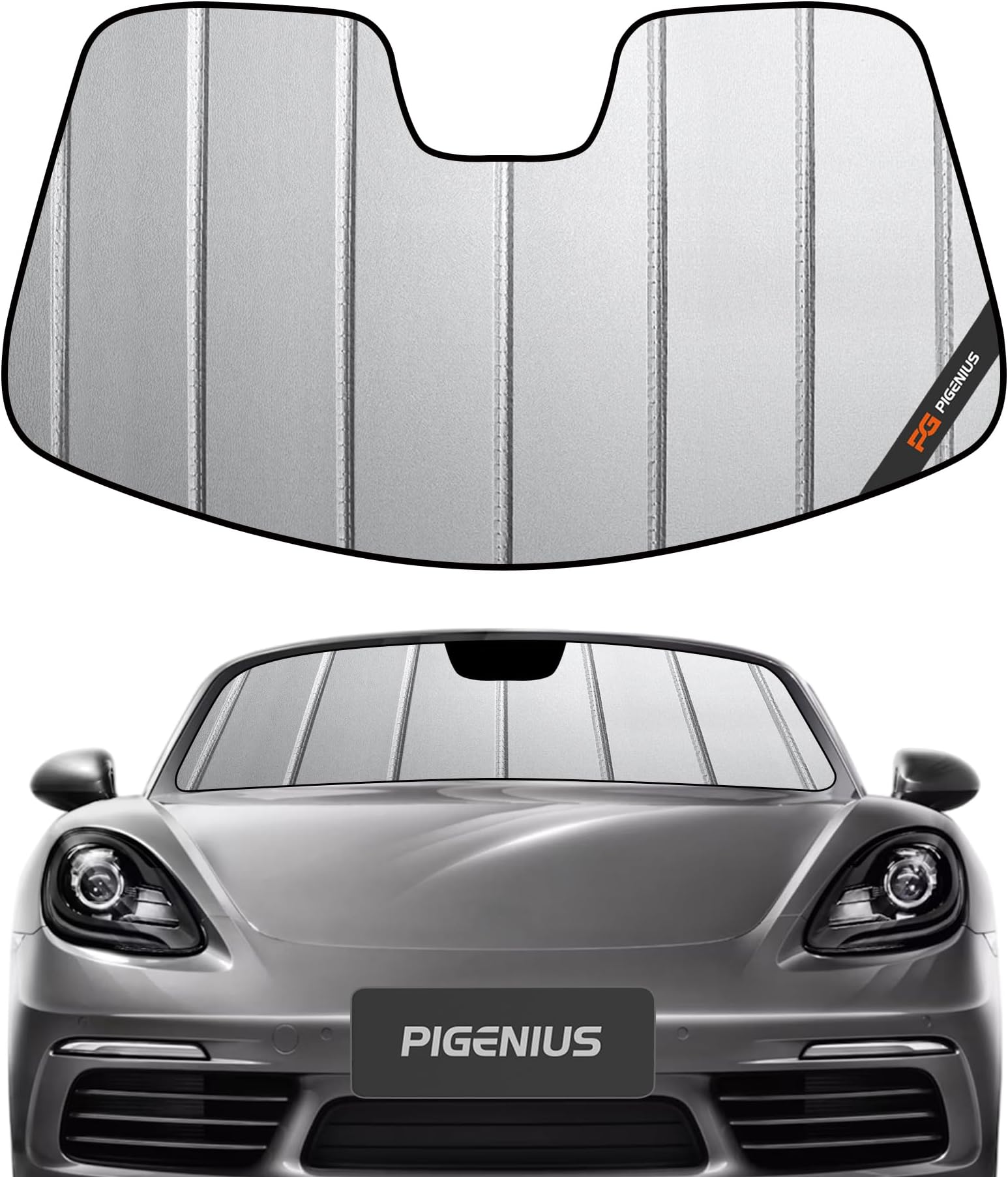 Pigenius Windshield Sun Shade for Porsche 718 Box-Ster,2017-2025,Thick Front Windshield Sunshade,6 Layers Sun Shield,Accordion Fold