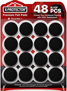X-Protector Felt Furniture Pads 48-Pack 1" Black - Premium Floor Protectors Prevent Scratches & Noise on Hardwood, Laminate, Tile