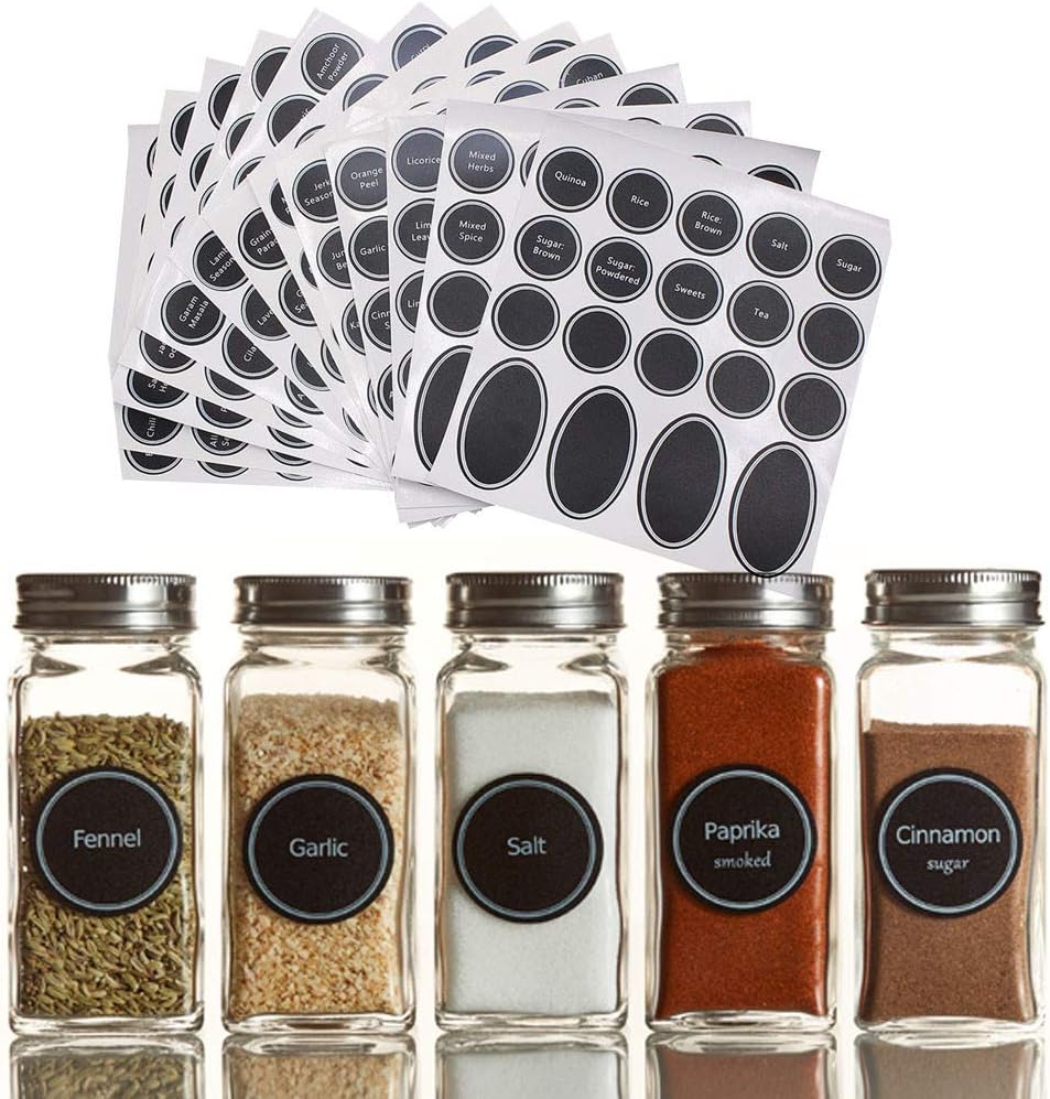 SHSH Sticky Stickers Sticky Labels, 320 Printed Waterproof Freezer Safe Bottle Labels Most Comprehensive Spices Labels, Pantry Labels, Herbs Labels Chalkboard Round Stickers Write-on Labels