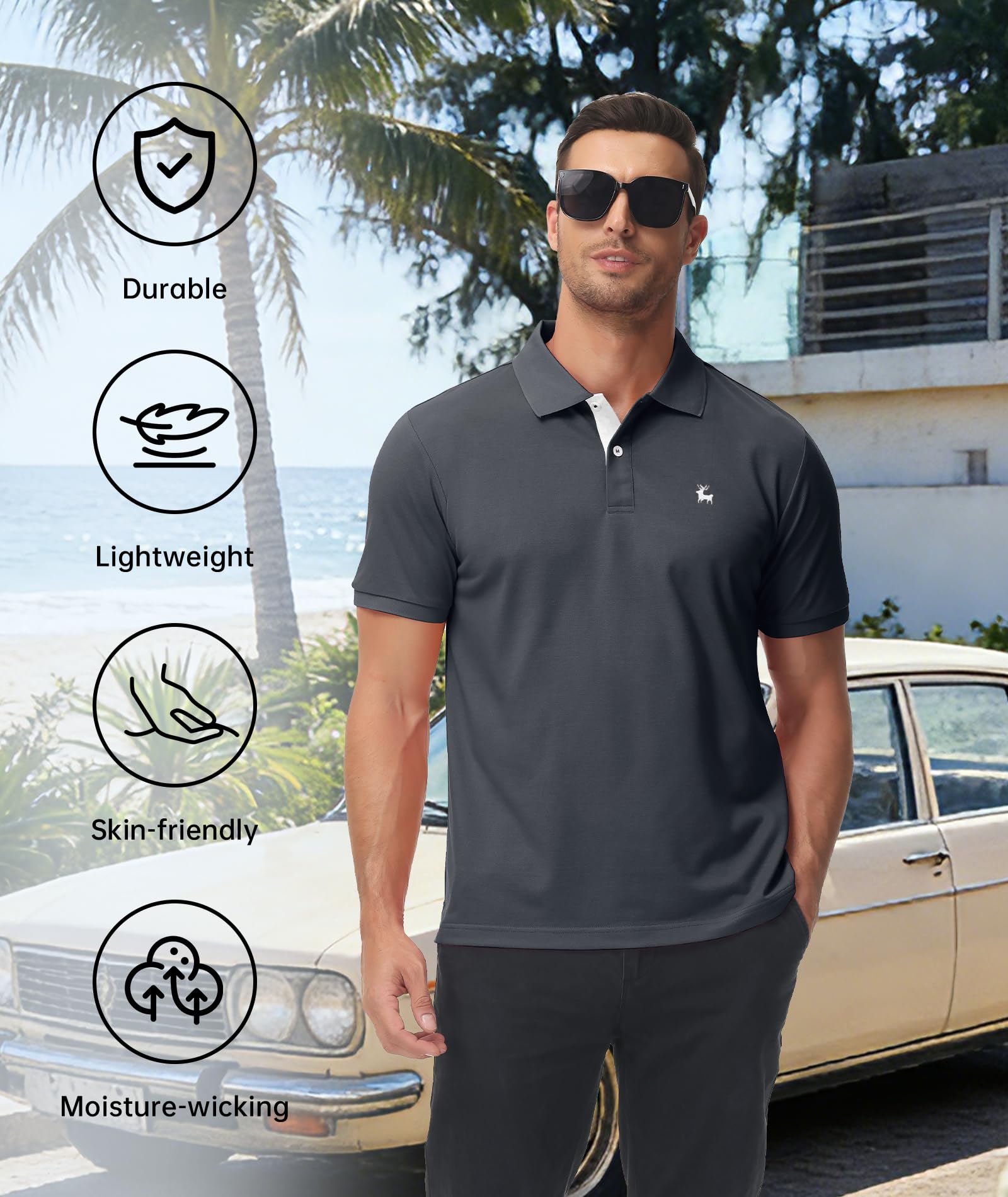 ZITY Polo Uomo Manica Corta T-Shirt per Sport & Casual Confort Morbido