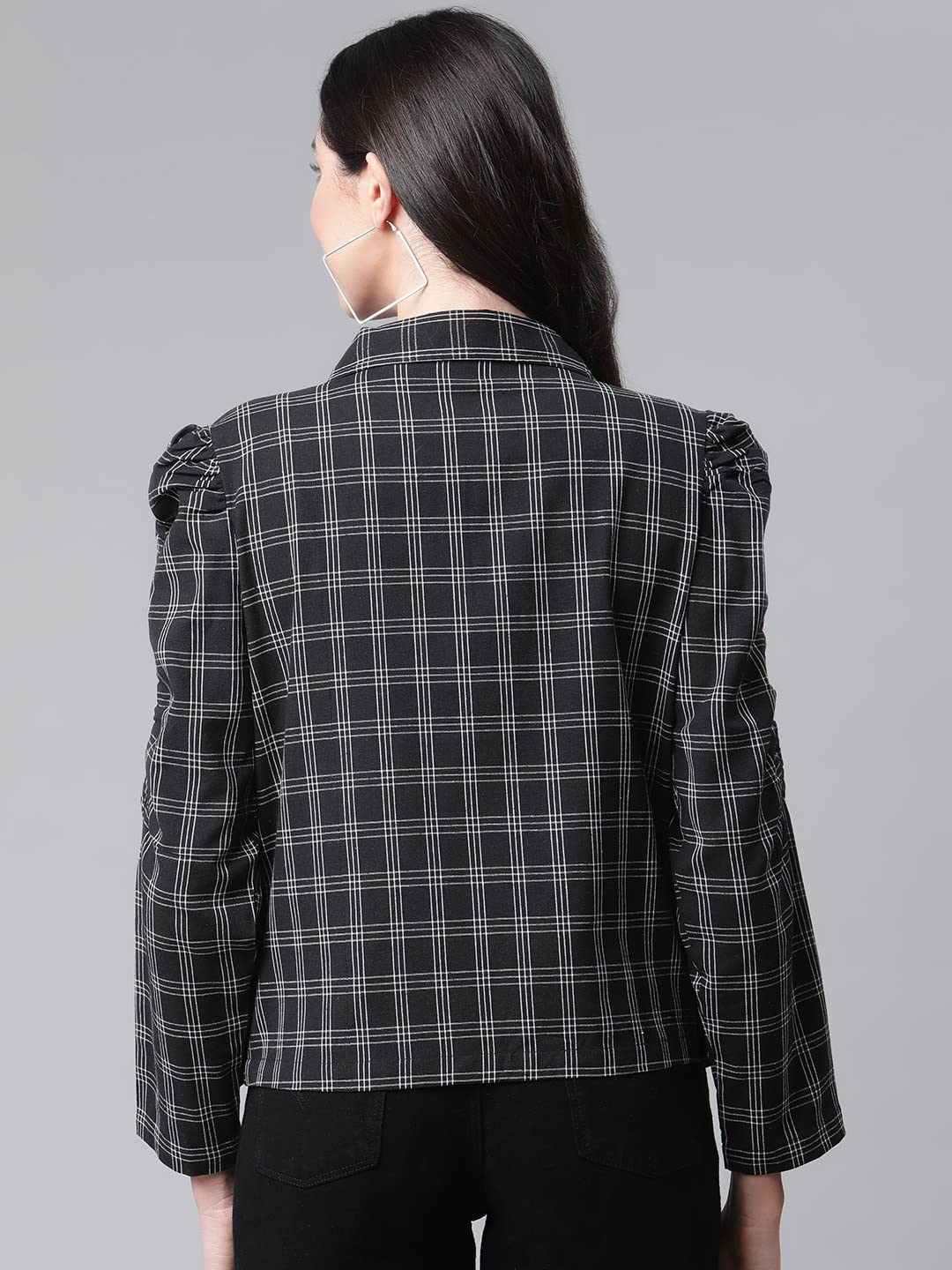 Cottinfab Women Black White Pure Cotton Checked Tailored Jacket 1
