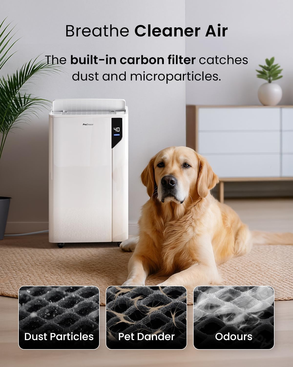 Pro Breeze® Deumidificatore Intelligente 20L/Die con Wi-Fi Sensore di Umidità Filtro a Carboni Attivi per Muffa e Umidità Modalità Bucato – per Casa Ufficio Camera da Letto