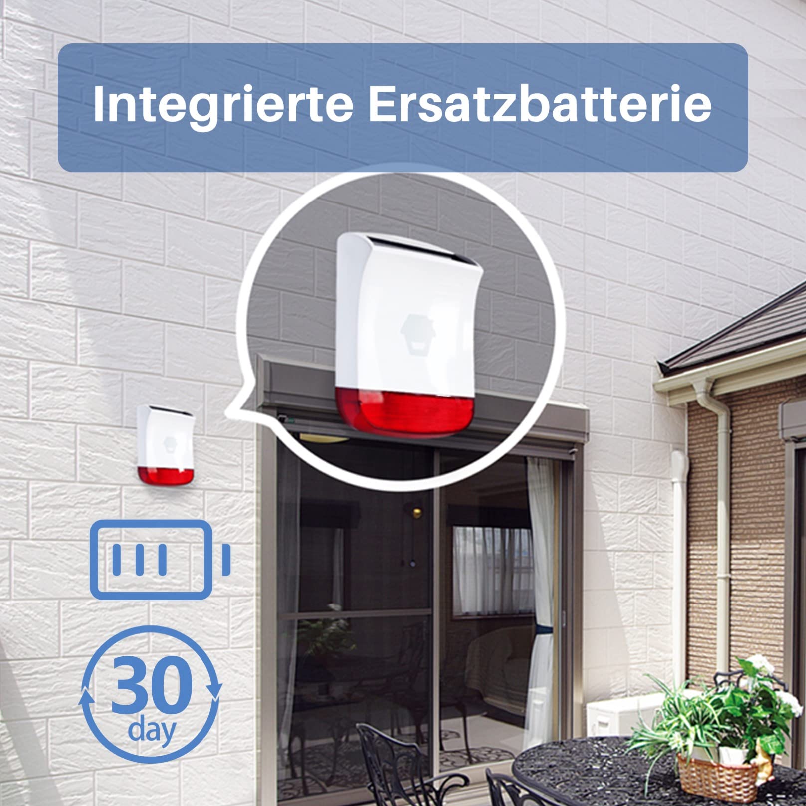 Chuango SPS-260 - solarbetriebene Außensirene, Einbruchalarm, rot blinkendes Stroboskoplicht, 110 dB Lautstärke, Schutzklasse IP55