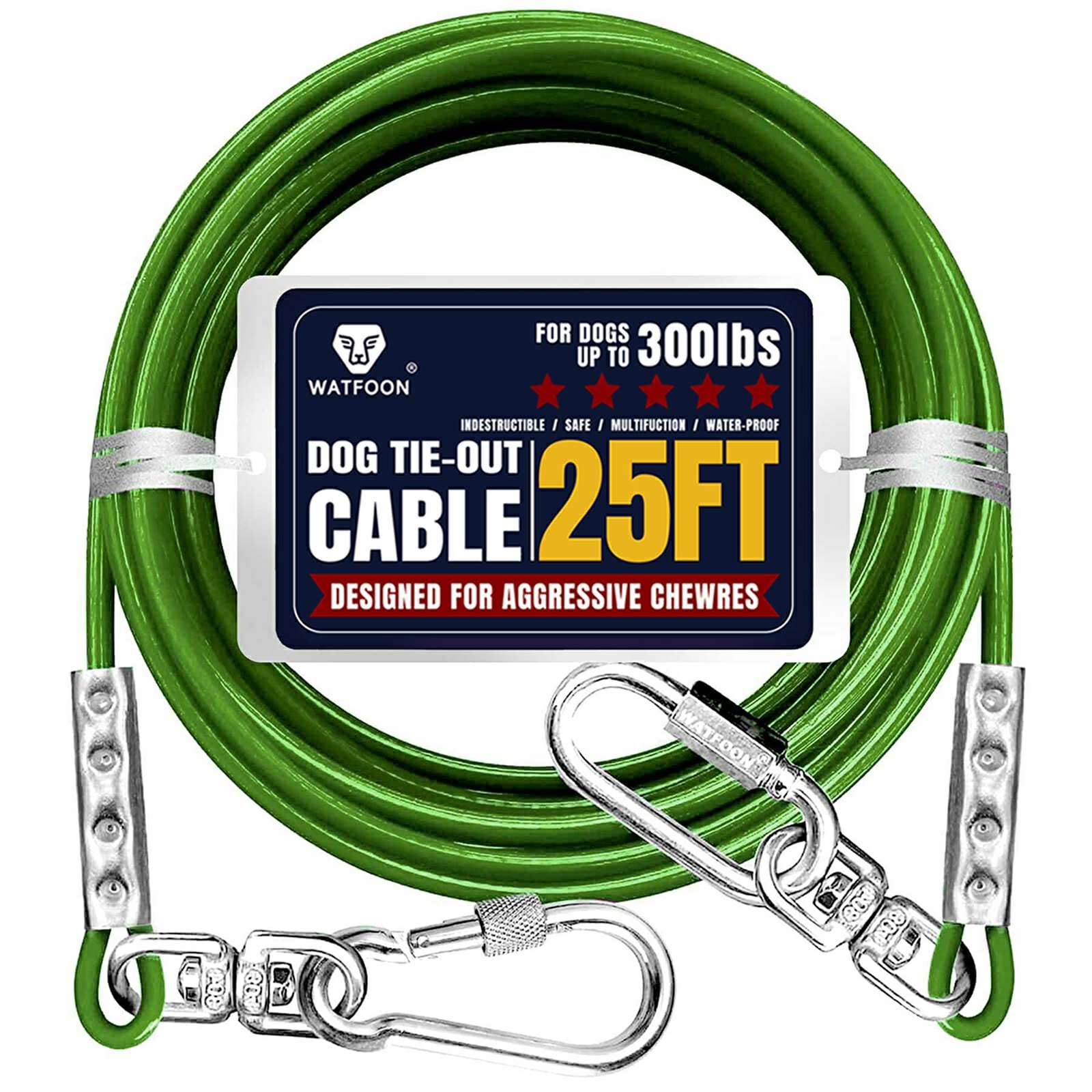 Tie Out Cable for Dogs Up to 300lbs,100ft Extra Strong 1000lbs Break Strength Tie-out Tether Trolley Training Lead,Dog Run Cable for Yard Garden Park Camping Outside (Green, 300lbs 25ft) โ image 1