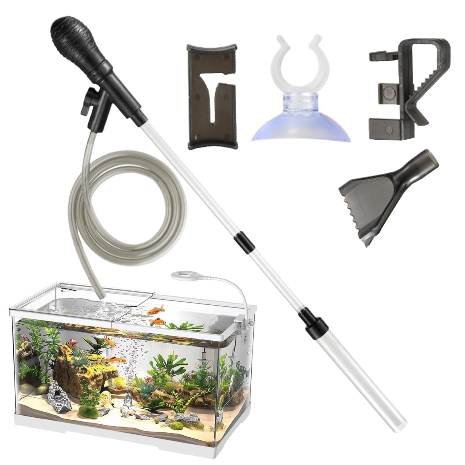 Aspirateur à gravier pour aquarium avec clip limiteur de débit et ventouse pour réservoirs jusqu'à 60 cm – Idéal pour le nettoyage des tortues, des fontaines de jardin, des bassins et des récifs