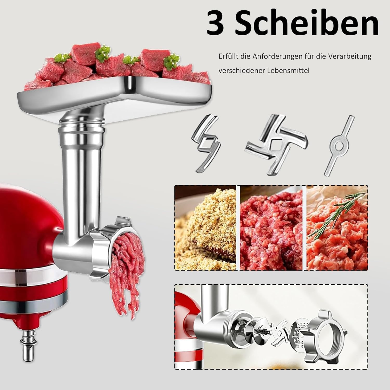 Edelstahl Fleischschleifer Befestigung für Kitchenaid Zubehör