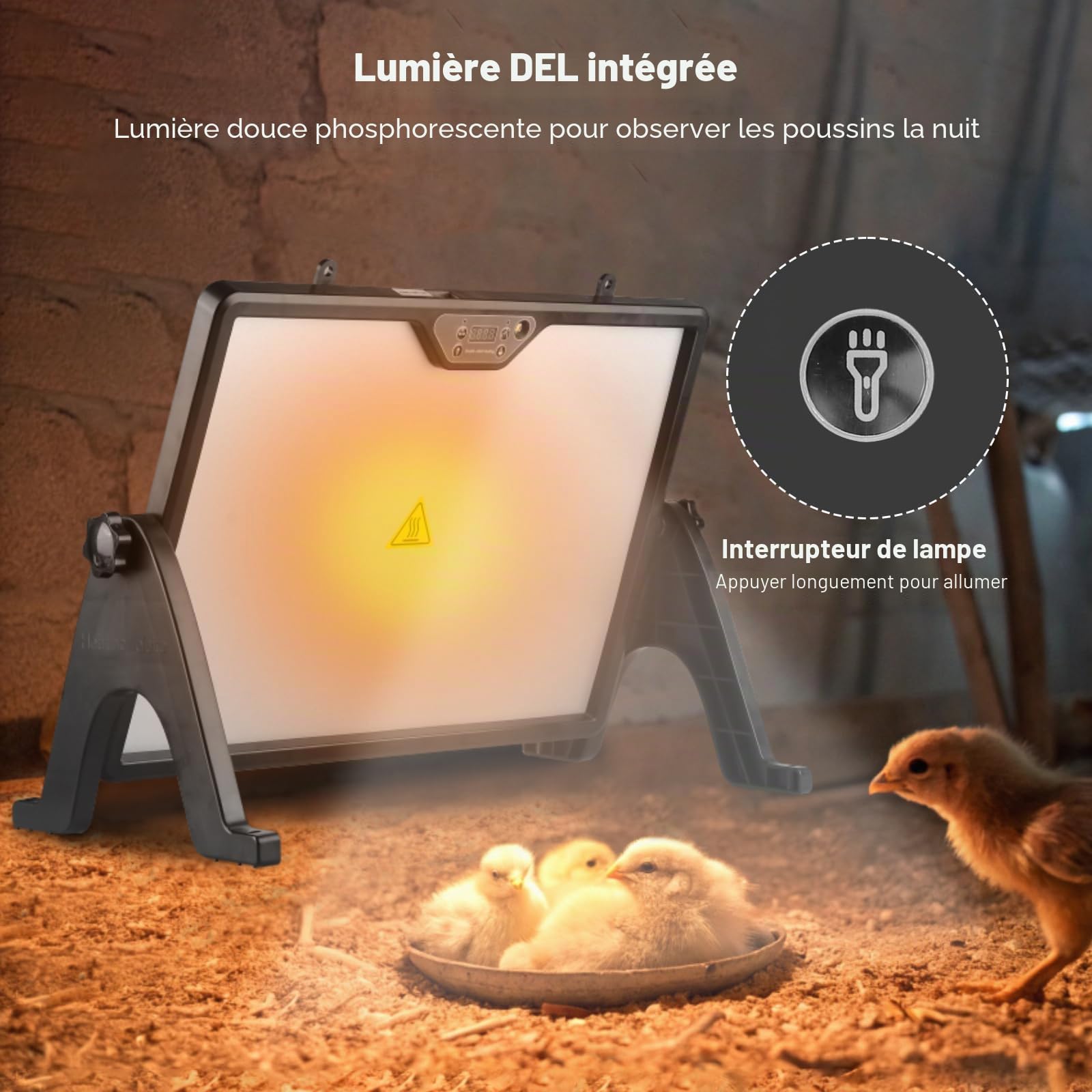 Plaque Chauffante Poussin 180W Double Face, Chauffage pour Poulailler avec Thermostat Réglable 30-75°C & Télécommande, Panneau Chauffant pour Élevage de Volailles, Sécurité