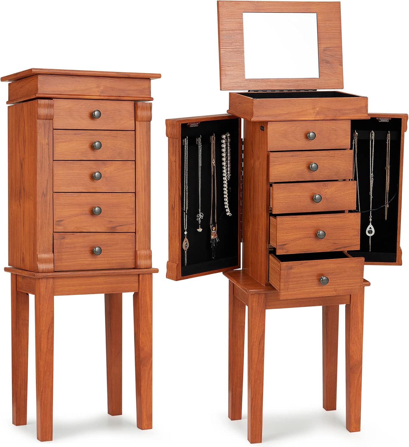 AVAWING Jewelry Armoire with Top Flip Makeup Mirror