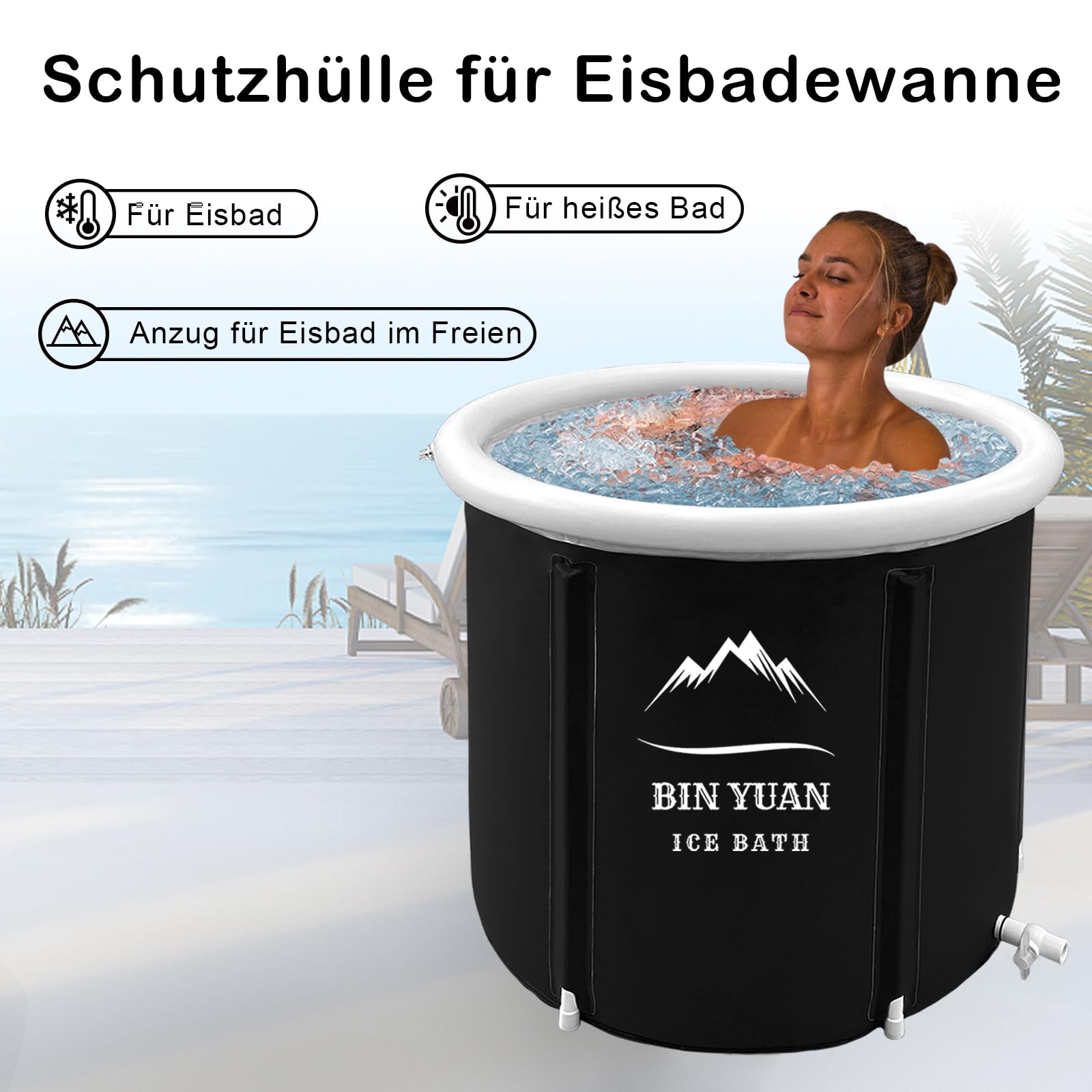 B&Y Baignoire gonflable pliable pour adulte - 80 x 80 cm Baignoire portable - Baignoire autoportante - Pour douche adulte (Noir, 106 Gal)