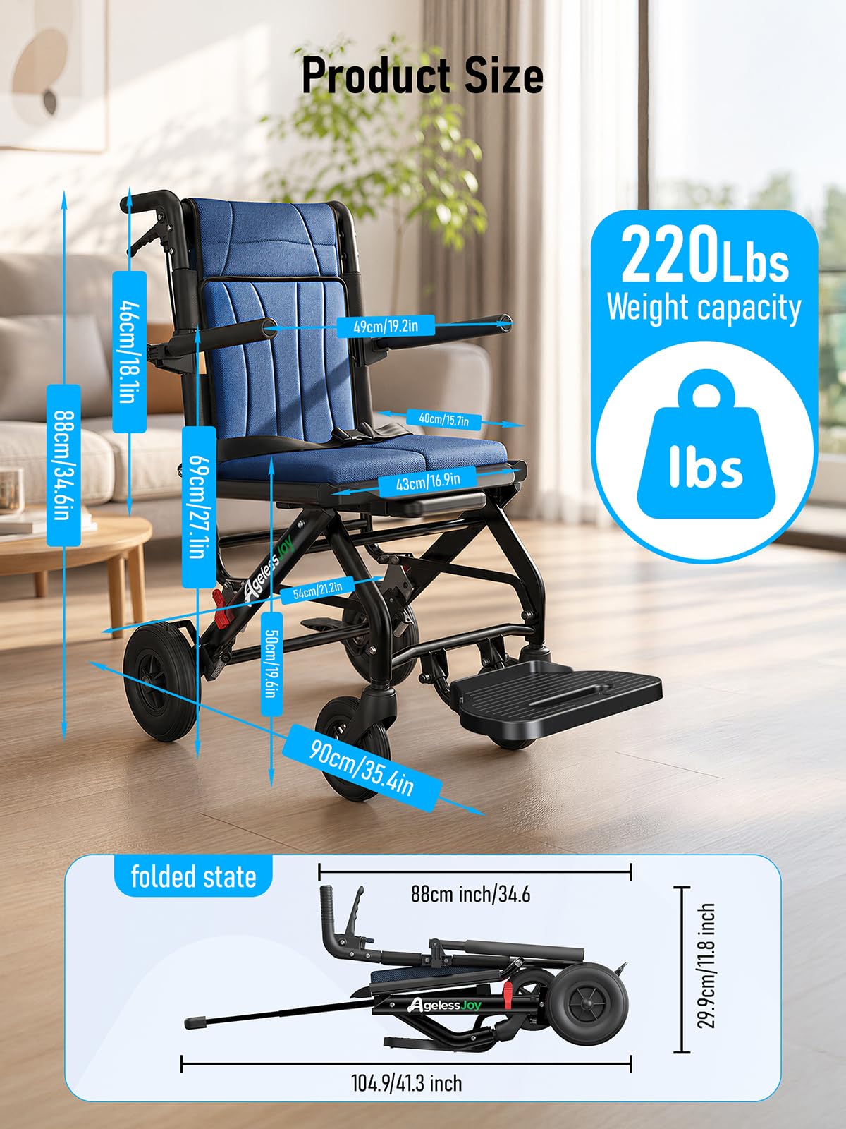 Foldable Transport Wheelchair - Lightweight & Portable -2