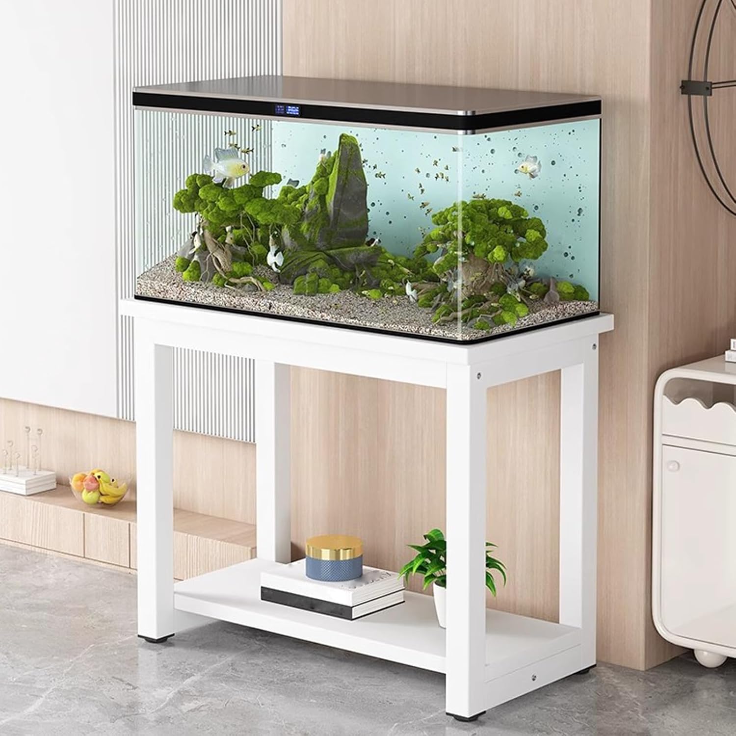 Fish Tank Stand,Double-Layer Aquarium Stand, Multi-Functional Storage Rack, Heavy-Duty Steel Frame, Anti-Slip Design, High Load Capacity, Easy Installation, 90x40cm (35.4x15.7in)