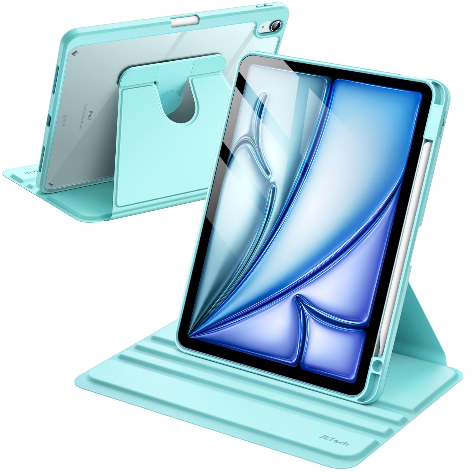 JETech Rotating Cover Case for iPad Air 11-Inch M3/M2 (2025/2024), iPad Air 5/4 (2022/2020 5th/4th Generation), 360 Degree Rotation Protective Stand Cover Clear Back, Auto Wake/Sleep (Mint Blue)