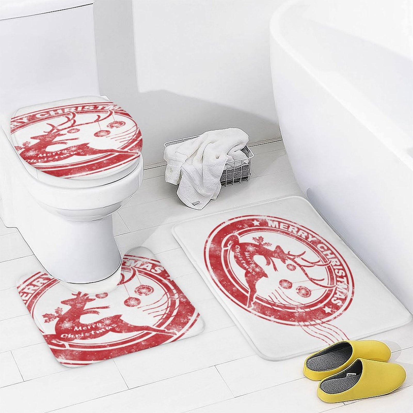 Colección navideña Baño de Cuatro Piezas Tappeto De Baño Absorbente Y Antideslizante, con Material De Diatomita, Ideal para Baños Modernos 183×183cm