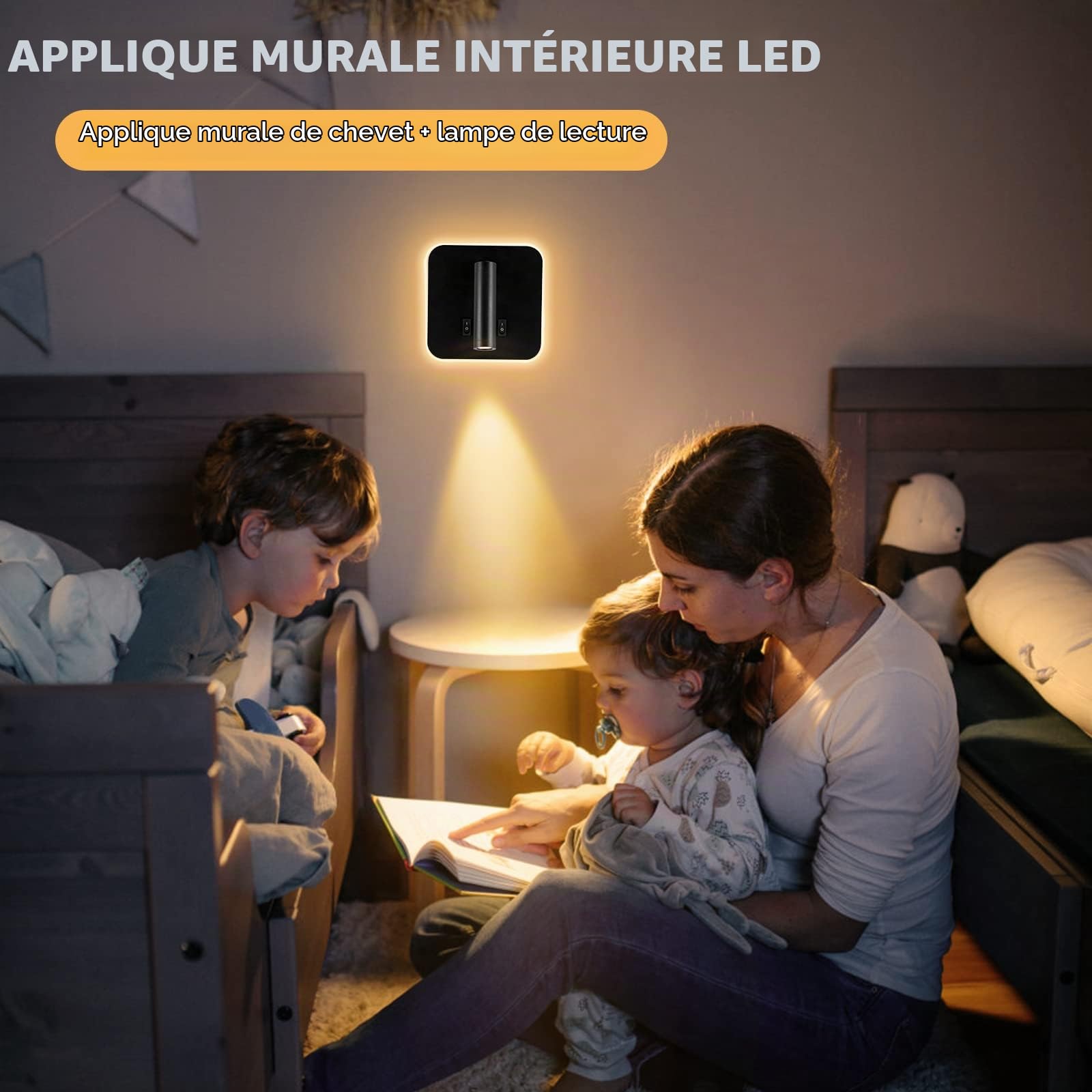 Lampe de Lecture de Chevet 3W + 9W 3000K, applique Applique Murale LED avec avec Port de Charge USB et Interrupteur, Lampe de Lit Spot Réglable pour chambre escaliers salons hôtel (carré 2 noir)