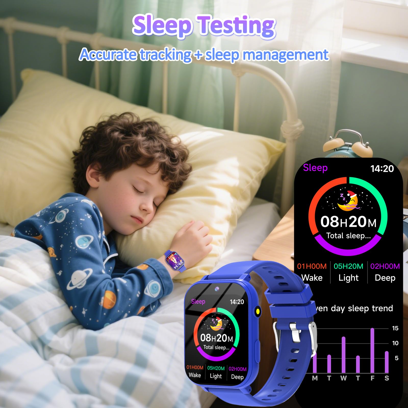 clleylise Montre connectée Enfant - Smartwatch avec 18 Jeux, Suivi de Sommeil & podomètre, caméra, Fonds d'écran dynamiques, Montre Enfant Garcon et Montre connectée Enfant Fille (Bleu)