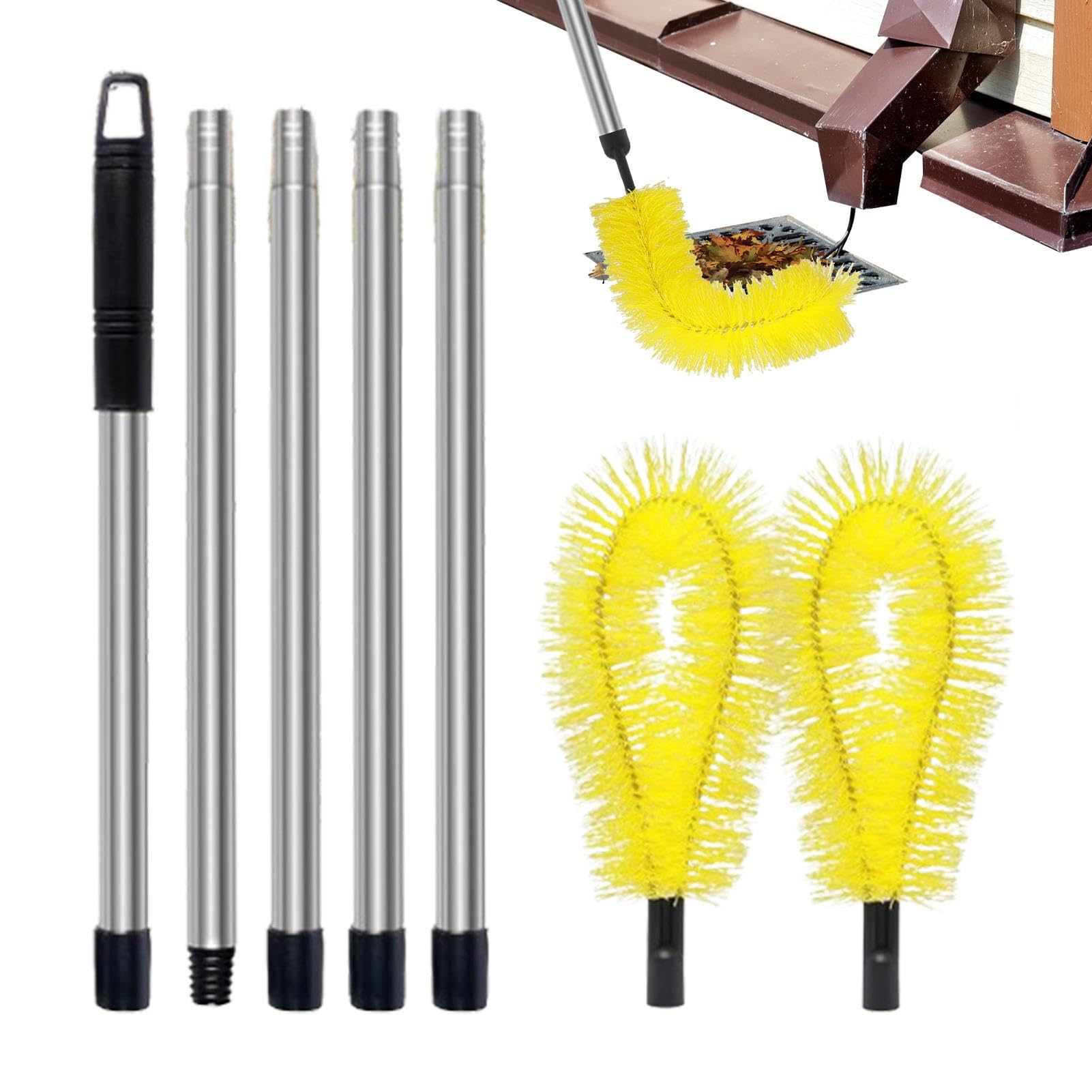 Nettoyage de gouttière : brosse et baguette télescopique pour tuyau