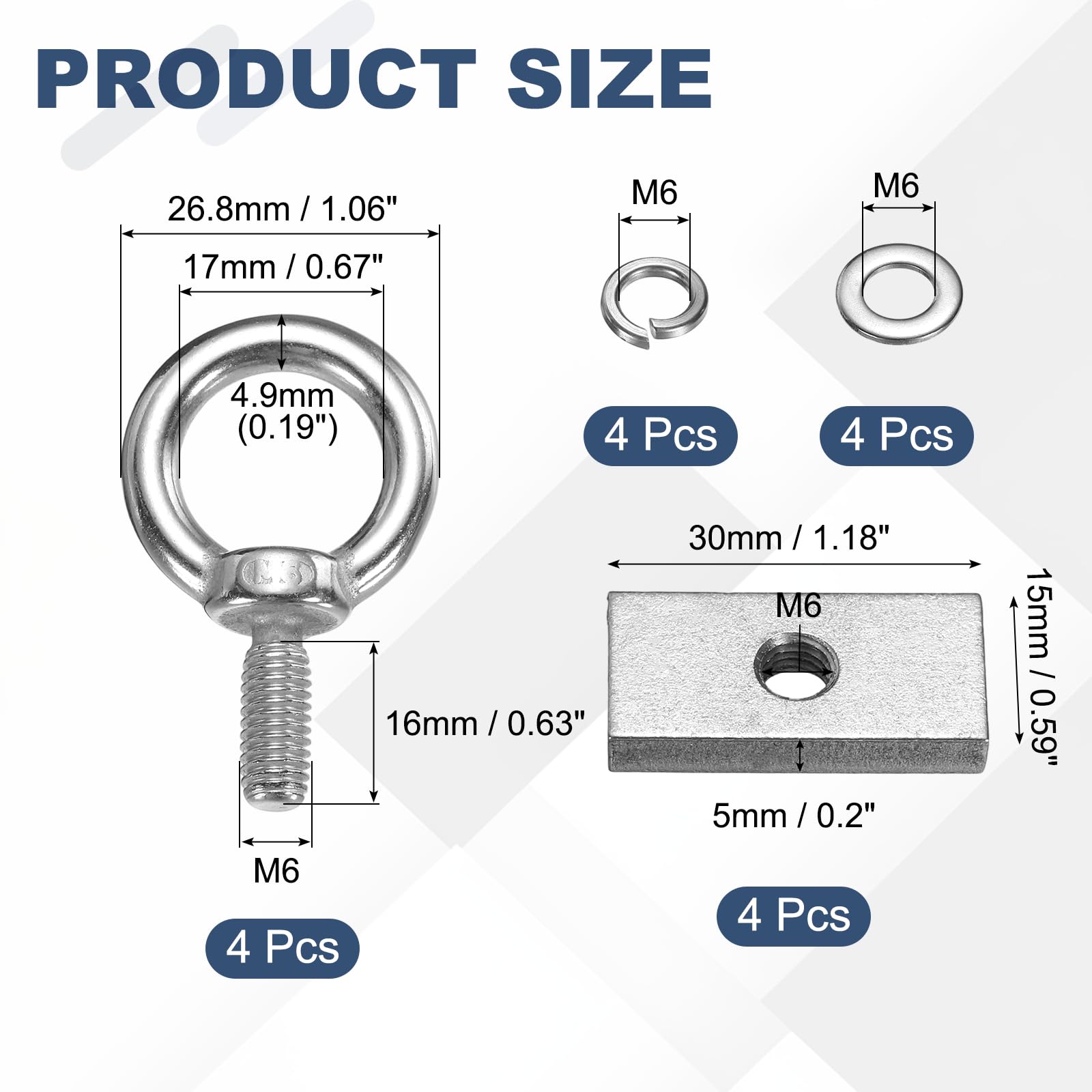 PATIKIL M6 x 16mm Eye Bolt Set - Image 2