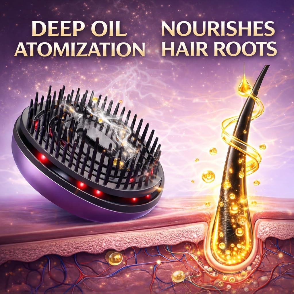 Electric Scalp Massager for Hair Growth with 2 Essential Oil Applicator, Portable Head Massager for Stress Relief & Relaxation, Detangling Scalp Massage Comb for Women and Men, Cordless Hair Care Tool