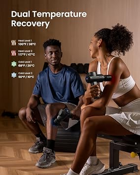 RENPHO Active+ Thermacool Massage Gun with Heat & Cold, App Control with Video-Guided Courses, Deep Tissue Handheld Massager for Back and Neck, 5 Speeds, 5 Heads, Carry Case, Gifts for Men Women