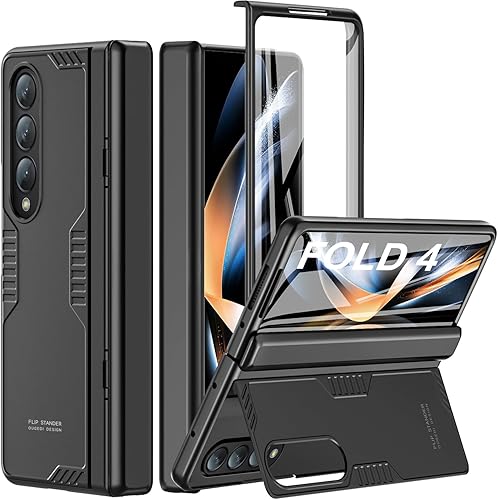 Miniatura 1 de Funda para Samsung Z Fold 4 soporte oculto carga inalámbrica, protección de bisagra de cuerpo completo, funda delgada con protector de pantalla