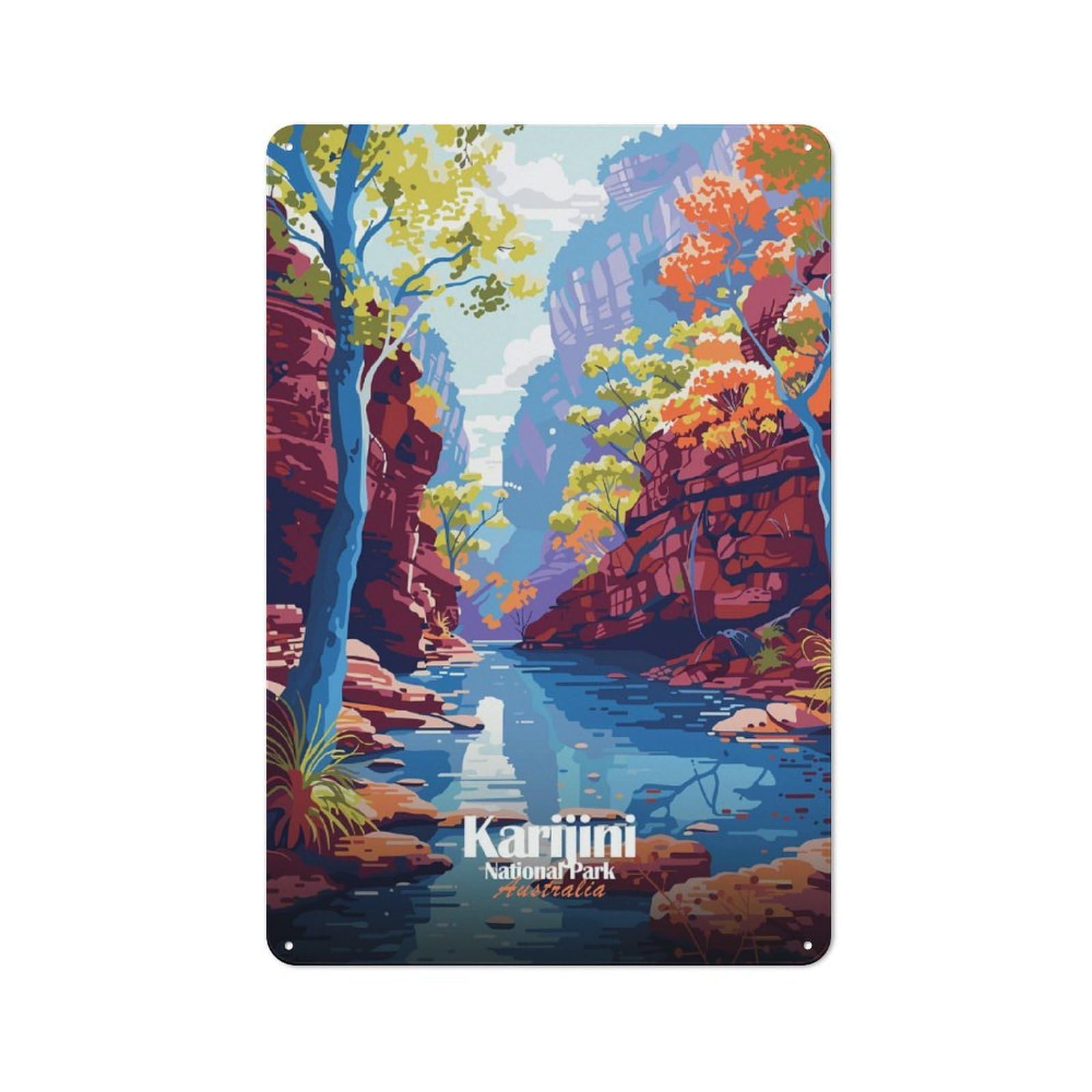 Junmoney Karijini National Park Australia Illustration Vintage Tin Sign 30X20cm Featuring Porch Wall Decor For Patio Bar, Workshop, Shed Or Kitchen
