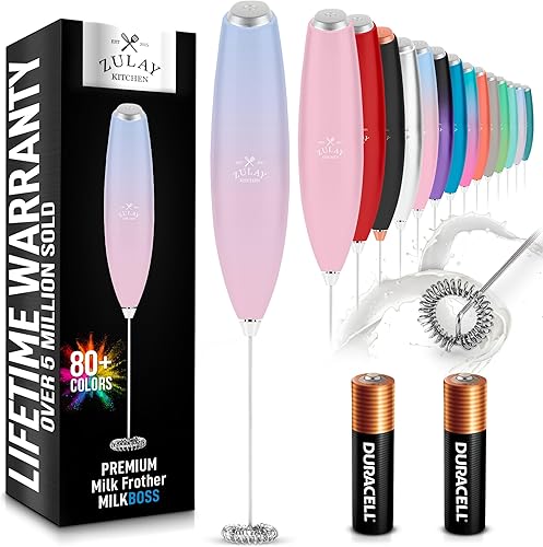 Miniatura 24 de Zulay - Potente espumador de leche con 4 pilas Duracell incluidas, manual, potente espumador de leche para capuchino, frappé, matcha y crema de